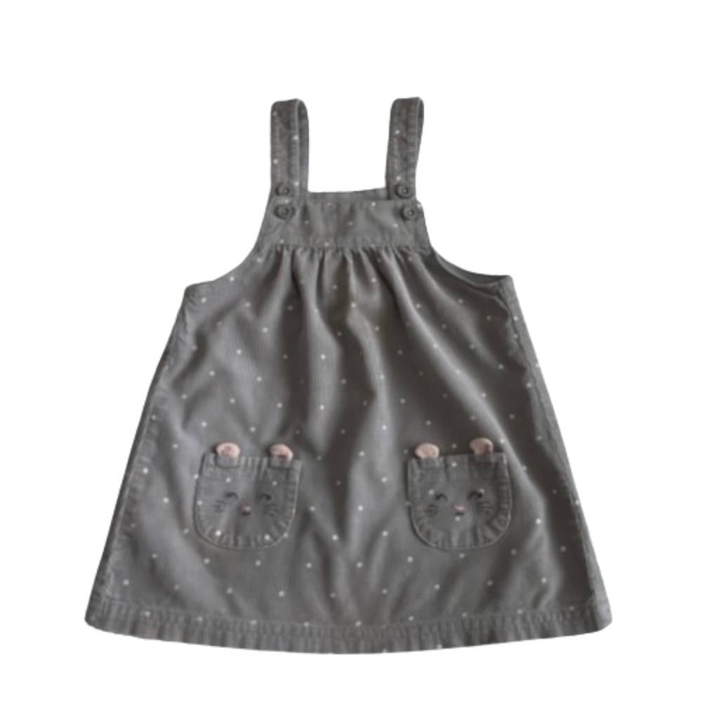 *SOLD*. Carter's Baby Girl 24M Gray & White Polkadots Sleeveless Cotton Dress - Picture 1 of 11